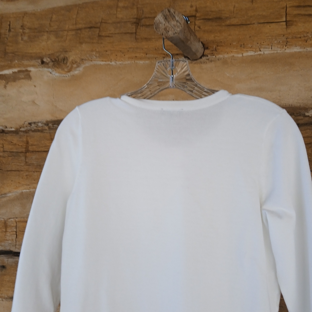 Talbots White Crew Neck Cotton Blend Cardigan SP - Picture 6 of 10